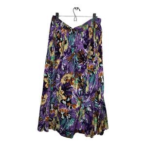 Studio West Skirt Womens XL Purple Floral Pull On Midi Flowy Drawstring Cotton